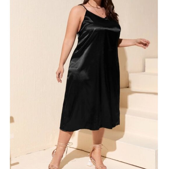 Whimsigoth Black Satin Slip Dress Plus Size - Picture 7 of 7